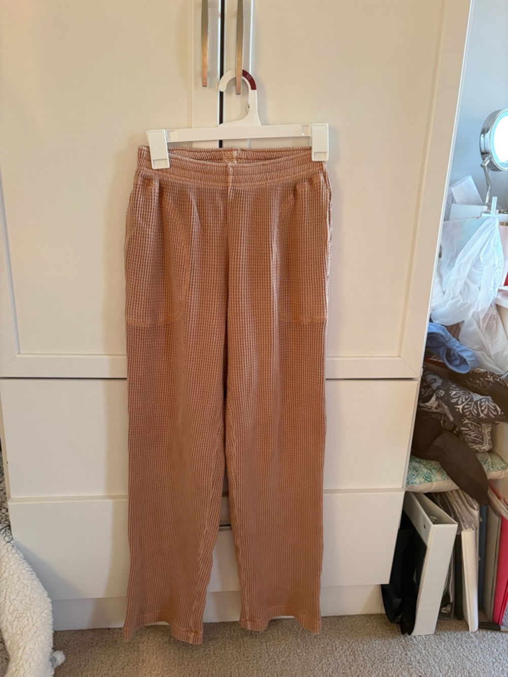 aerie Wide Leg Waffle Knit Pants in Dusty Rose
